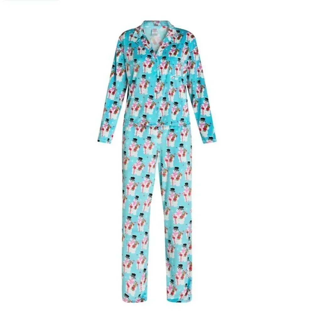 Velour Notch Collar Pajama Top & Pants Lounge Sleep 2, 2-Piece Sets Size L